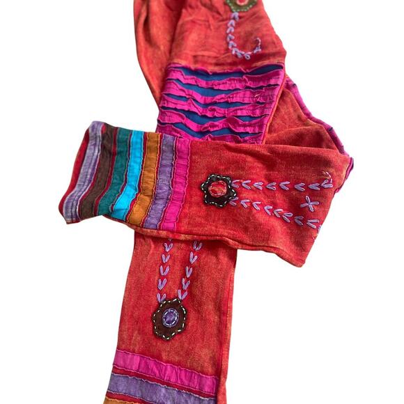 Y2K 90’s Groovy Hippie Pants Embroidered Patchwork Gypsy Colorful Sz S Flare - Picture 9 of 14